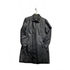 Vintage Y2K Fairweather Black Leather Women's Trench Coat Size Large